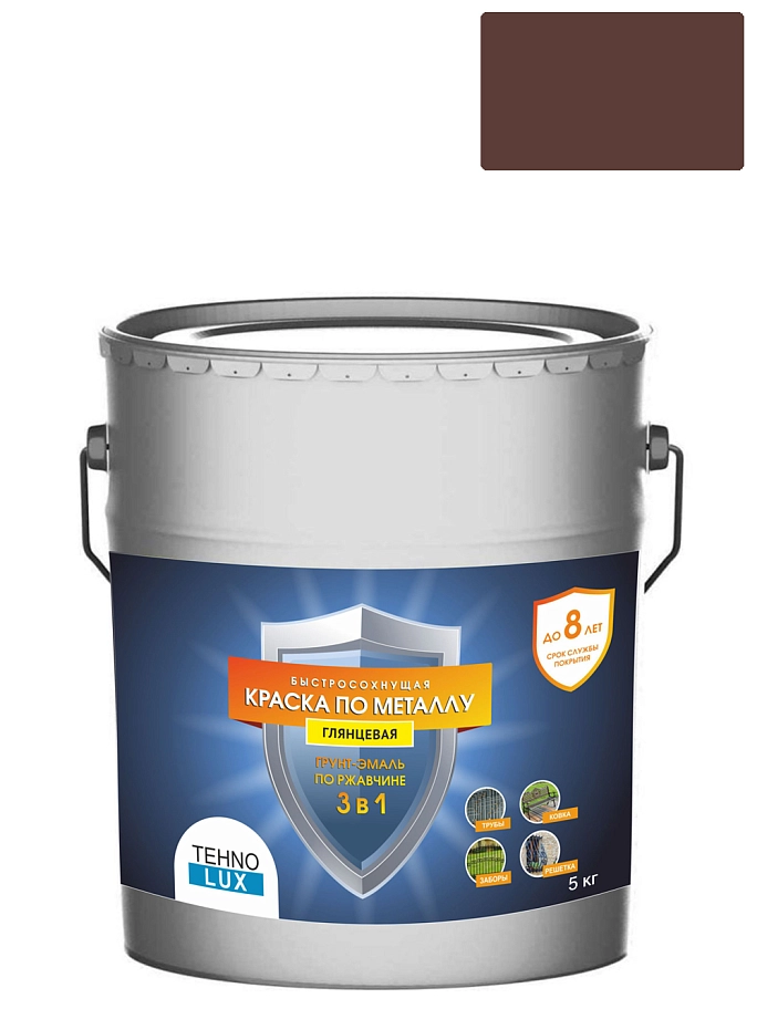 Грунт-эмаль 3 в 1 Технолюкс гладкая коричневая RAL 8017 5 кг