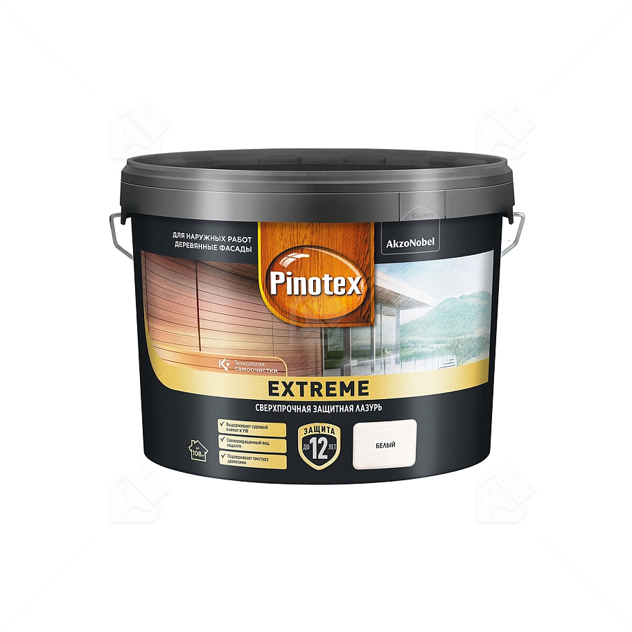 Пропитка декоративная для защиты древесины Pinotex Extreme белая полуматовая 9 л