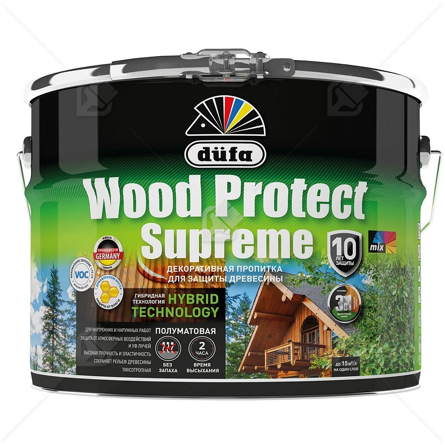 Пропитка декоративная для защиты древесины Dufa Wood Protect Supreme тиковое дерево 9 л
