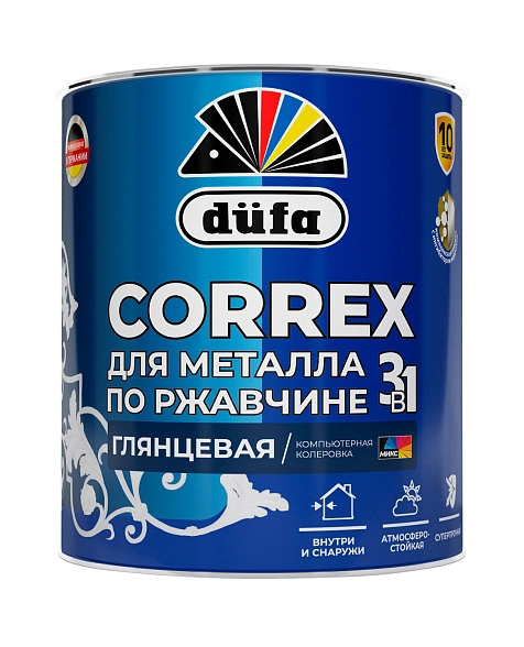 Грунт-эмаль по ржавчине 3в1 глянцевая Dufa Correx база 3 0,75л