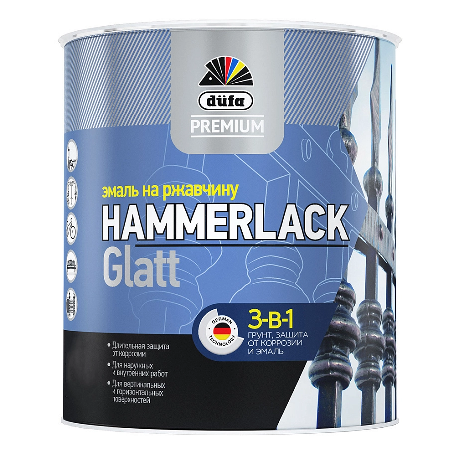 Эмаль на ржавчину Dufa Premium Hammerlack 3-в-1 гладкая RAL 9005 черная 2,5 л.