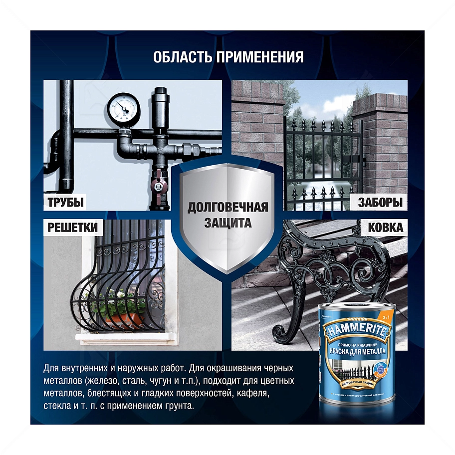 Краска для металлических поверхностей алкидная Hammerite гладкая RAL 9003 белая 2 л