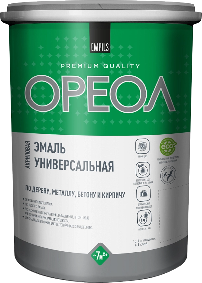 Эмаль универсальная акриловая Ореол глянцевая желтая 1 кг.
