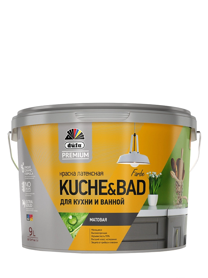 Краска латексная для кухни и ванной Dufa Premium KUCHE & BAD матовая база 1 9 л