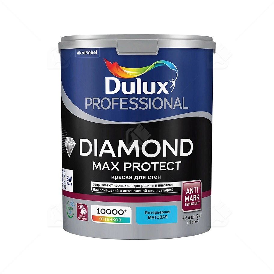 Краска для стен и потолков водно-дисперсионная Dulux Diamond Max Protect глубокоматовая база BC 4,5 л.