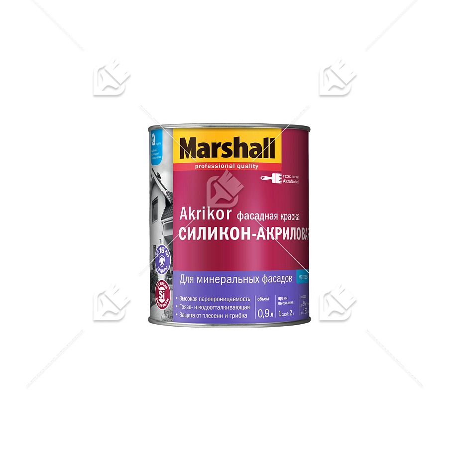 Краска фасадная силикон-акриловая Marshall Akrikor матовая база BW 0,9 л.
