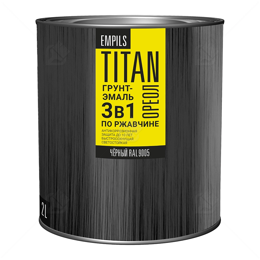Грунт-эмаль для металлических поверхностей 3 в 1 Ореол Titan гладкая чёрный RAL 9005 2 л