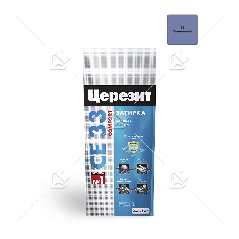 Затирка для узких швов до 6 мм Церезит СЕ 33 Comfort 88 темно-синяя 2 кг