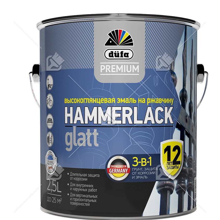 Эмаль на ржавчину Dufa Premium Hammerlack 3-в-1 гладкая RAL 9010 белая 2,5 л.