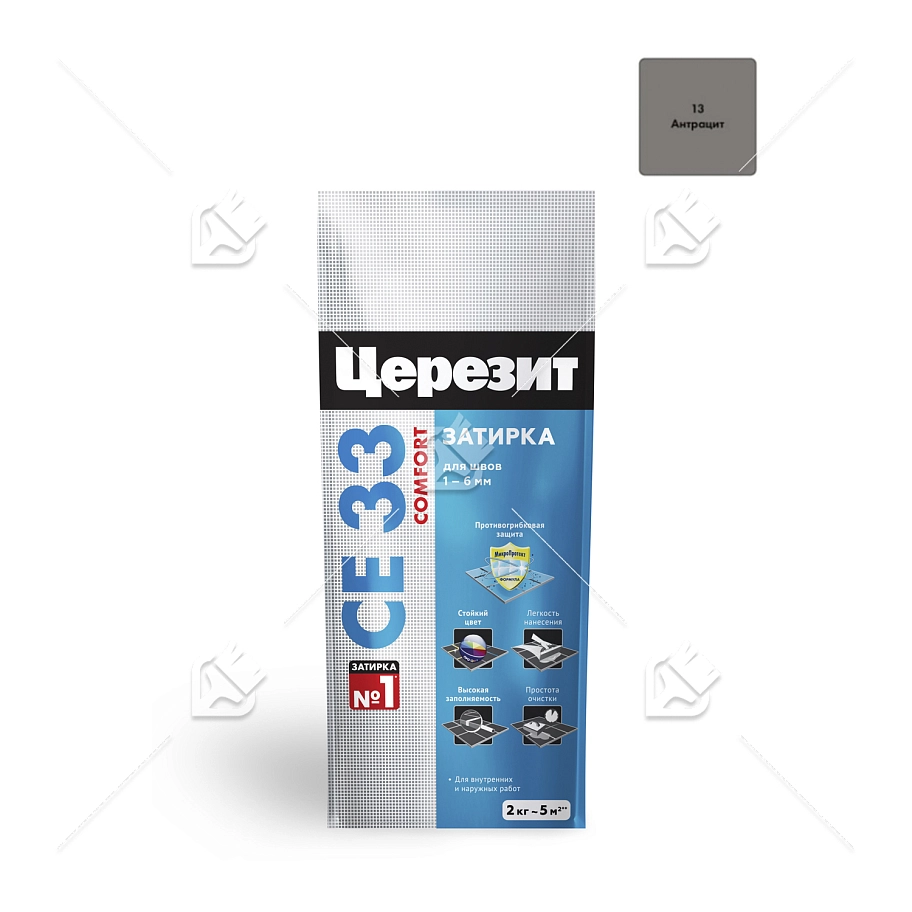 Затирка для узких швов до 6 мм Церезит СЕ 33 Comfort 13 антрацит 2 кг