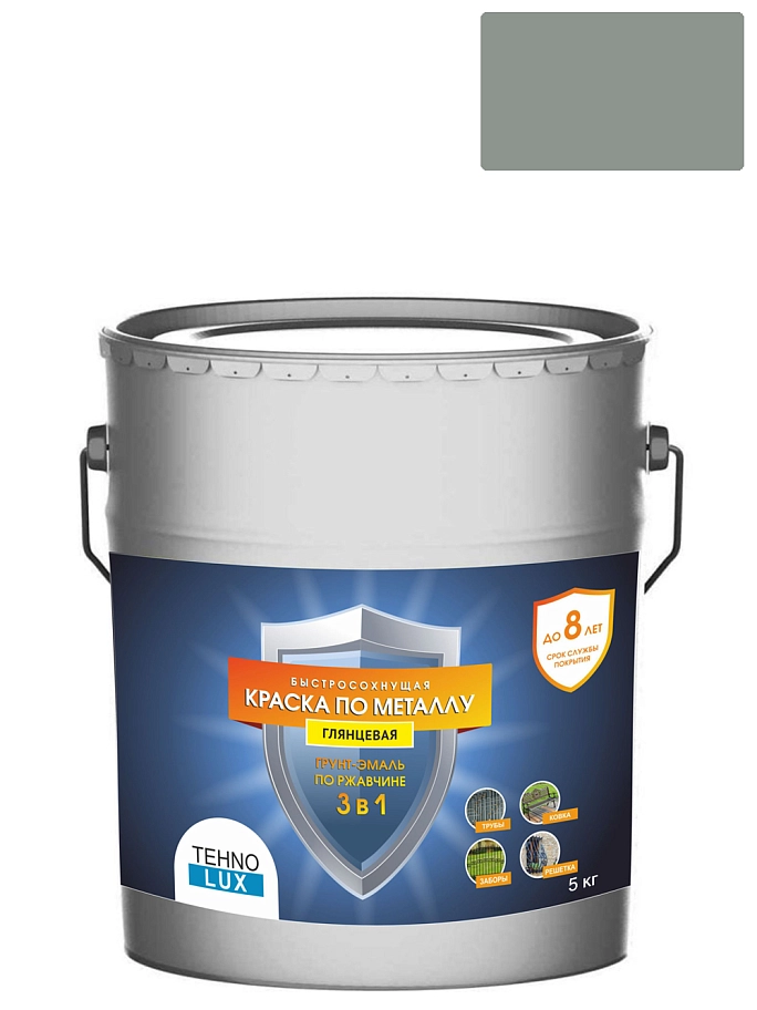 Грунт-эмаль 3 в 1 Технолюкс гладкая серая RAL 7042 5 кг