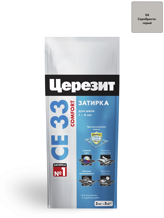 Затирка для узких швов до 6 мм Церезит СЕ 33 Comfort 04 серебристо-серая 2 кг