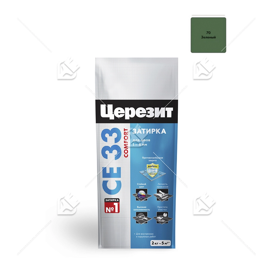 Затирка для узких швов до 6 мм Церезит СЕ 33 Comfort 70 зеленая 2 кг