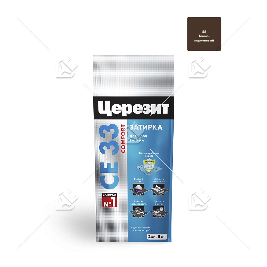 Затирка для узких швов до 6 мм Церезит СЕ 33 Comfort 58 темно-коричневая 2 кг