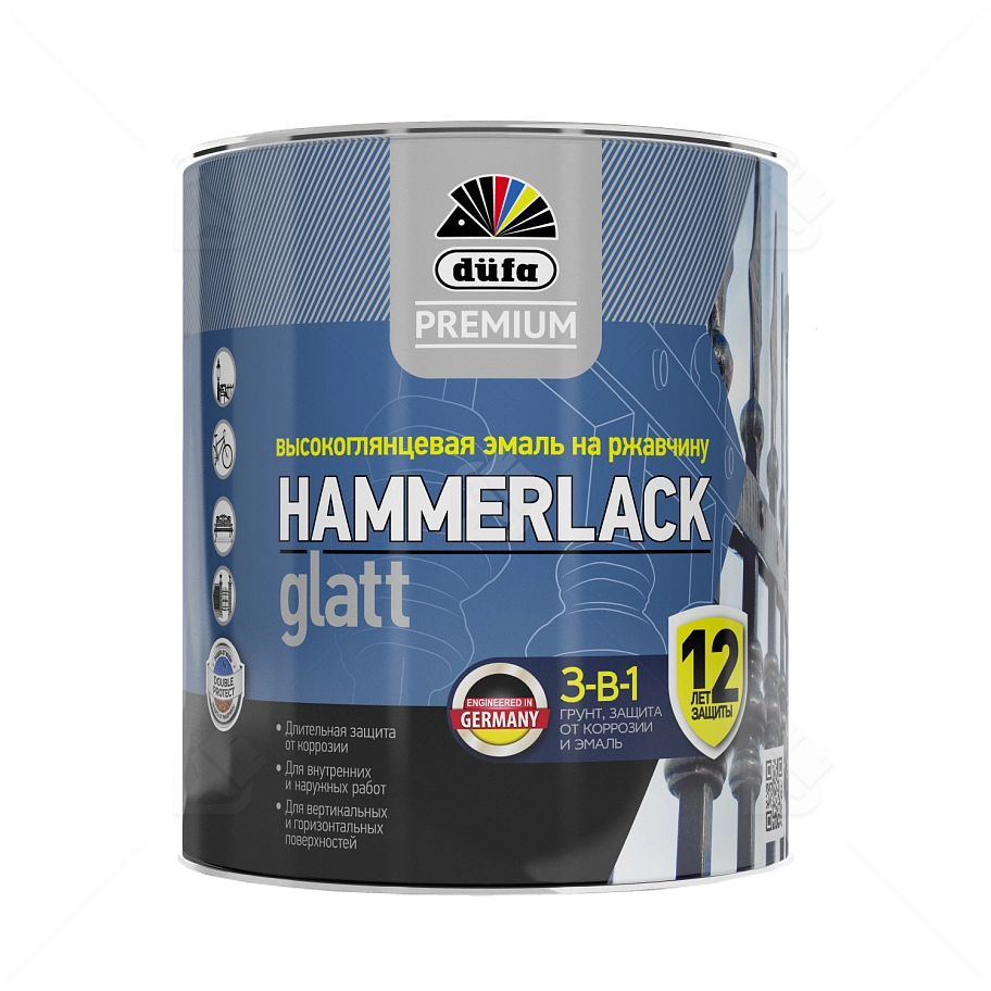 Эмаль на ржавчину Dufa Premium Hammerlack 3-в-1 гладкая RAL 3005 винно-красный 2 л