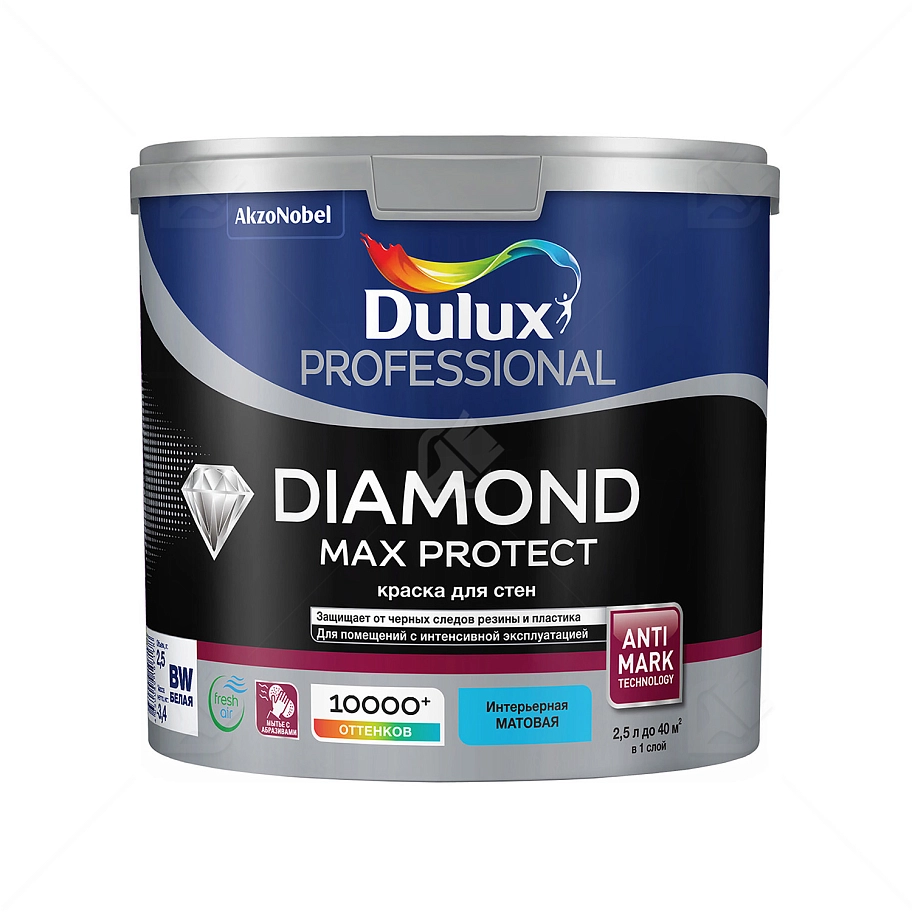 Краска для стен и потолков водно-дисперсионная Dulux Diamond Max Protect глубокоматовая база BС 2,25 л.