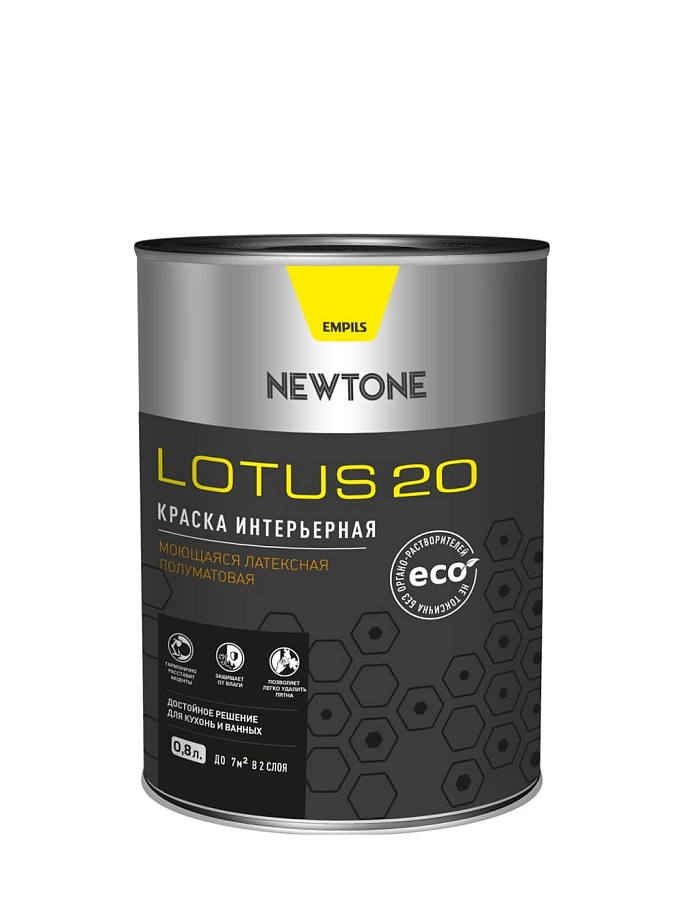Краска интерьерная водно-дисперсионная латексная моющаяся Newtone Lotus 20 полуматовая База C 0,8 л