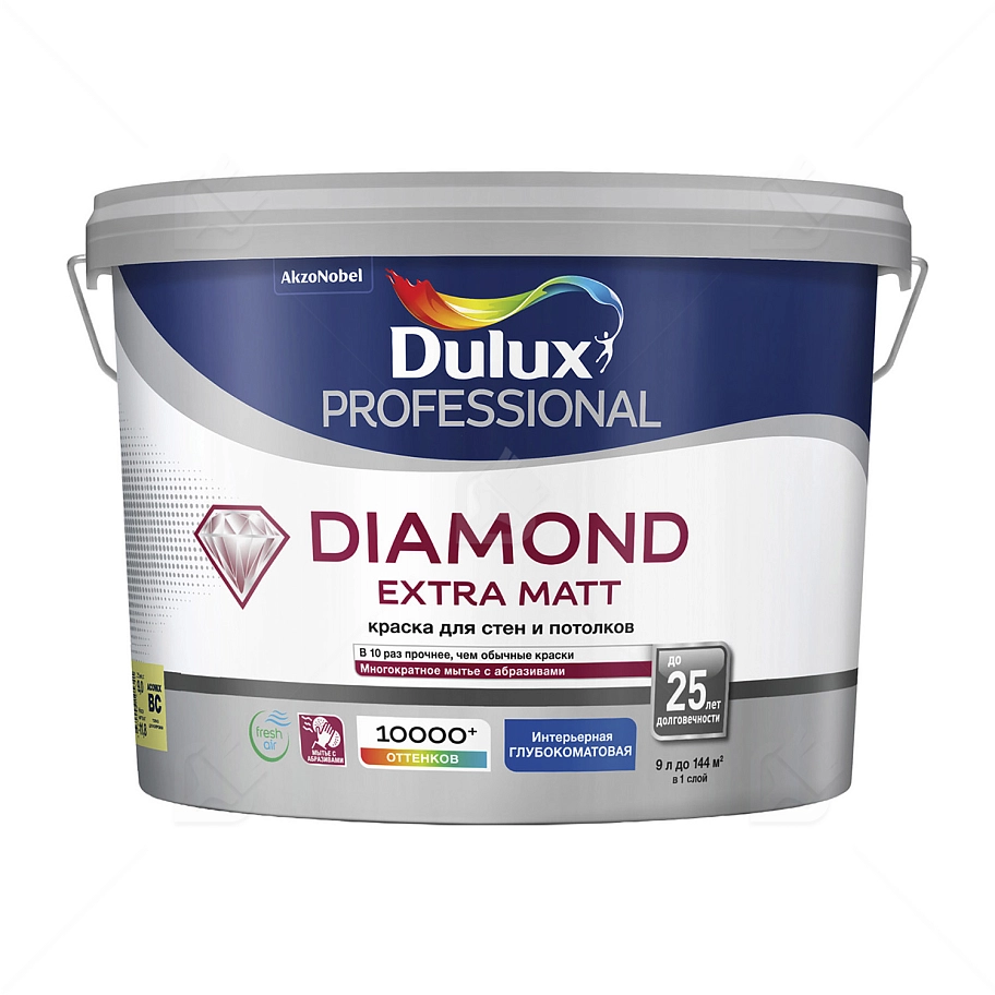 Краска для стен и потолков водно-дисперсионная Dulux Diamond Extra Matt глубокоматовая база BC 9 л