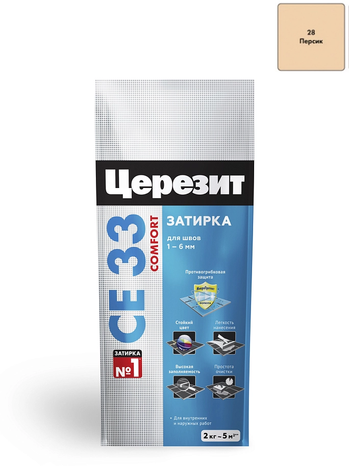 Затирка для узких швов до 6 мм Церезит СЕ 33 Comfort 28 персик 2 кг