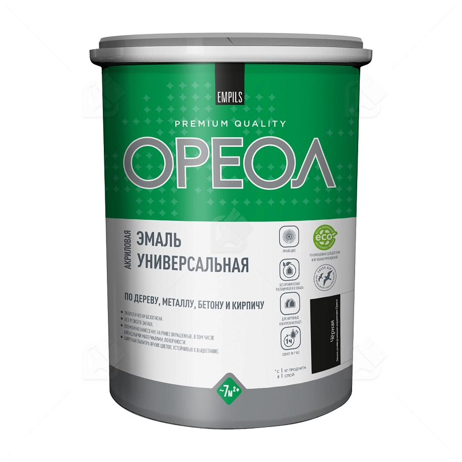 Эмаль универсальная акриловая Ореол глянцевая черная 2,5 кг
