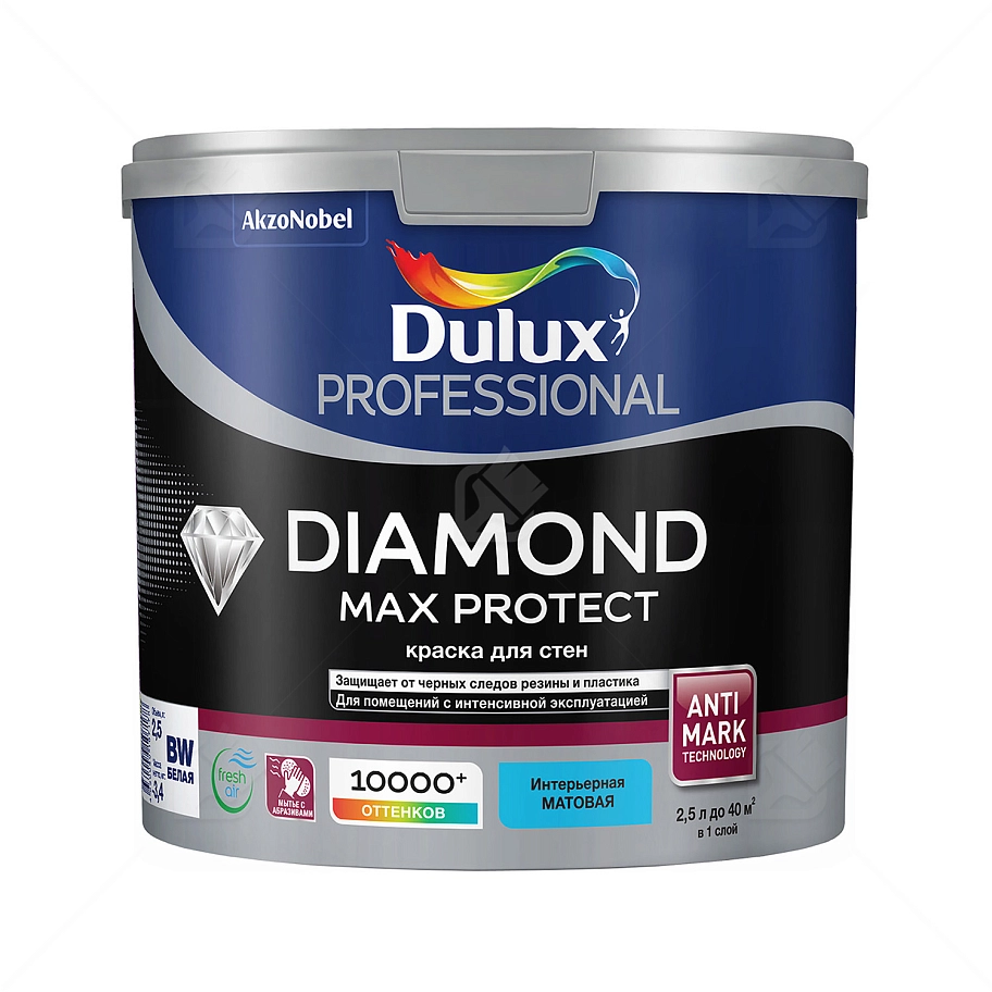 Краска для стен и потолков водно-дисперсионная Dulux Diamond Max Protect глубокоматовая база BW 2,5 л.