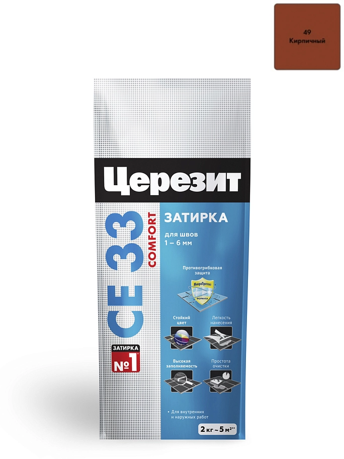 Затирка для узких швов до 6 мм Церезит СЕ 33 Comfort 49 кирпич 2 кг