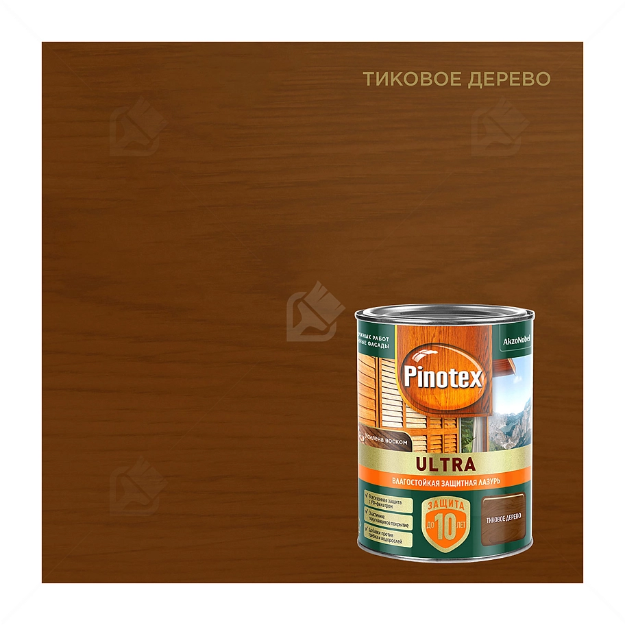 Пропитка декоративная для защиты древесины Pinotex Ultra AWB полуглянцевая тик 0,9 л