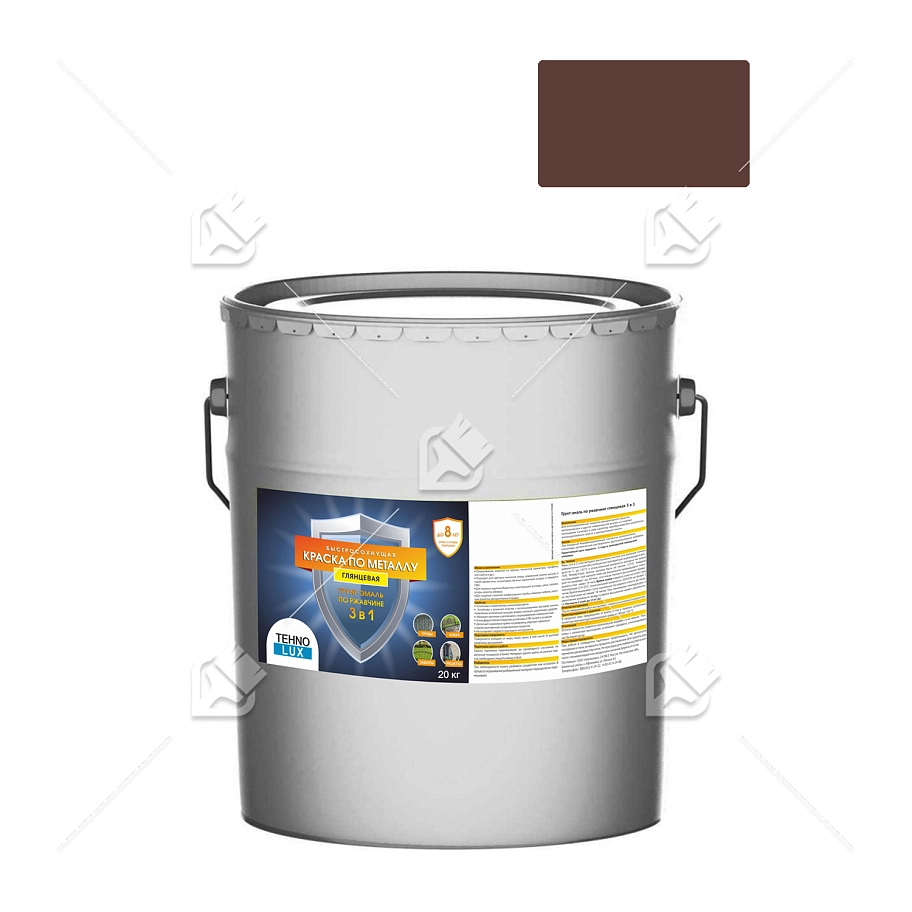Грунт-эмаль 3 в 1 Технолюкс гладкая коричневая RAL 8017 20 кг