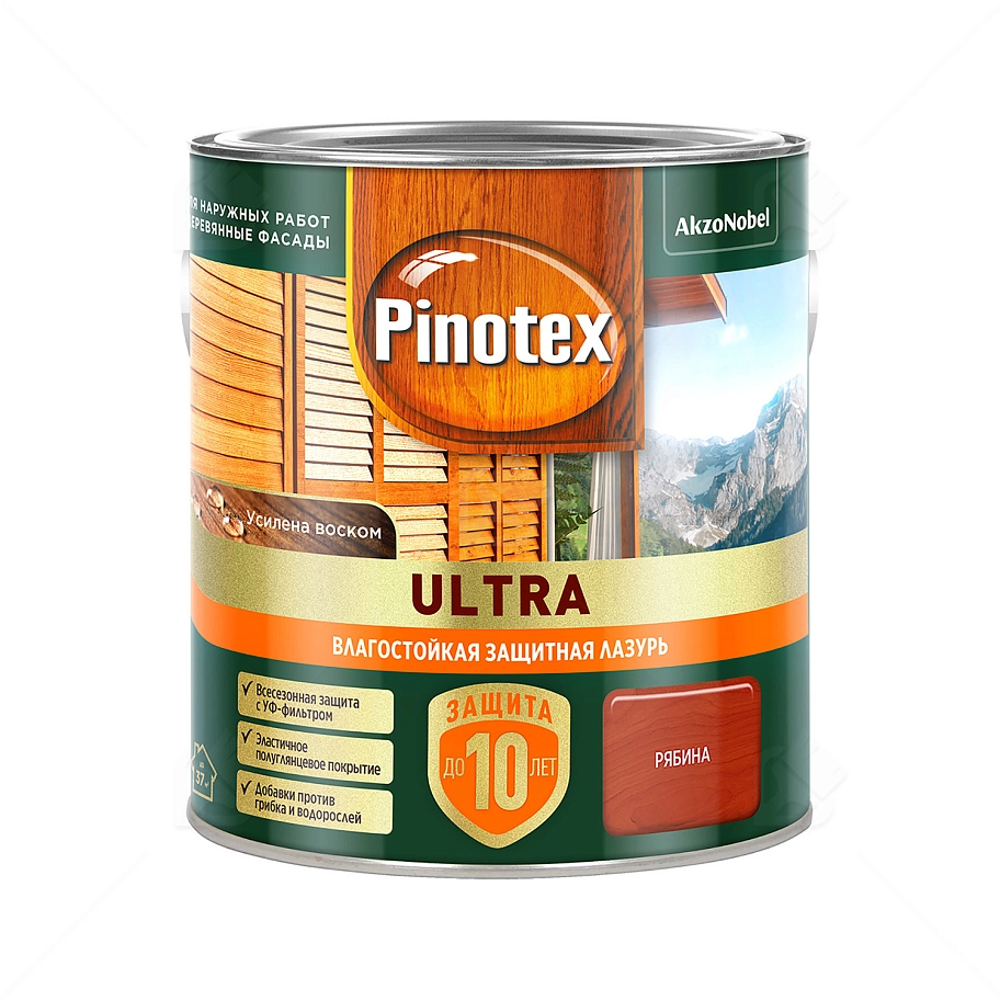 Пропитка декоративная для защиты древесины Pinotex Ultra AWB полуглянцевая рябина 2,5 л