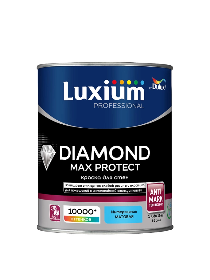 Краска для стен и потолков водно-дисперсионная Luxium Diamond Max Protect матовая база BC 0,9 л.