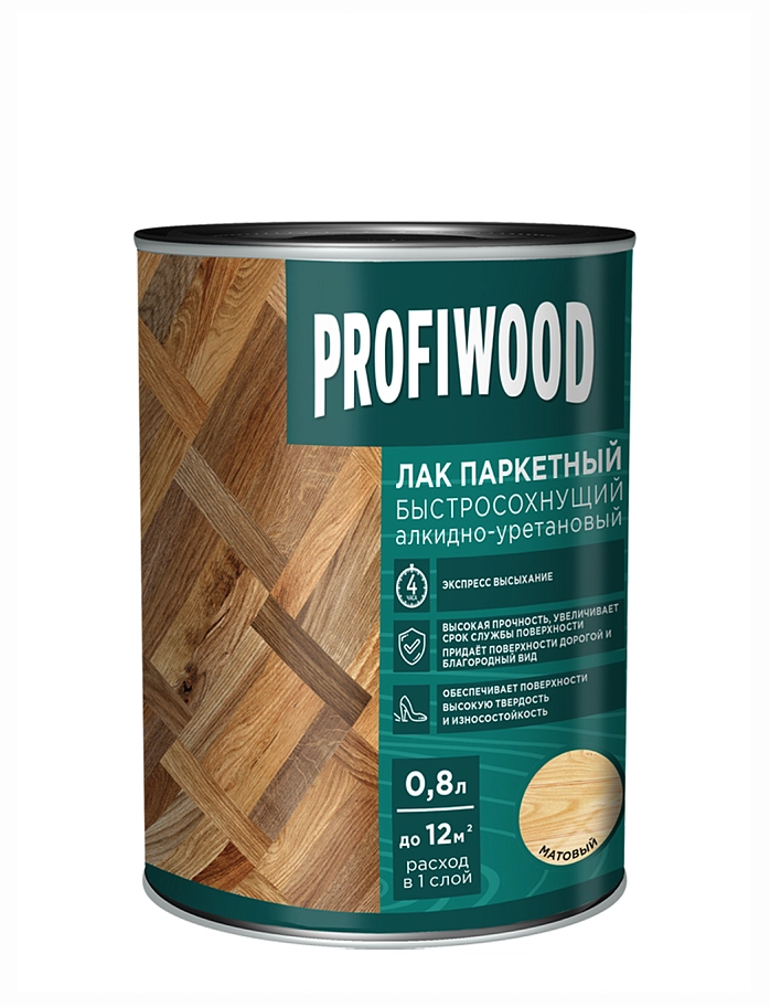 Лак паркетный быстросохнущий алкидно-уретановый Profiwood матовый прозрачный 0,8 л