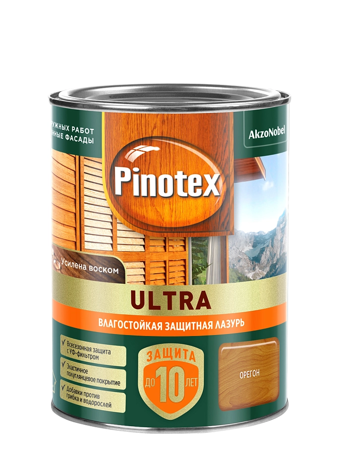 Пропитка декоративная для защиты древесины Pinotex Ultra AWB полуглянцевая орегон 0,9 л