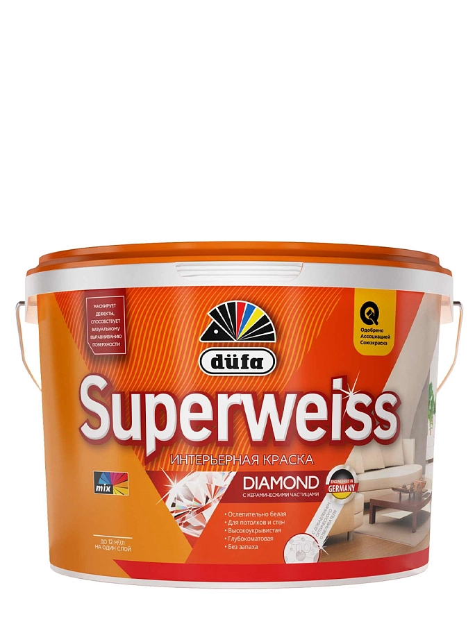 Краска для стен и потолков водно-дисперсионная Dufa Superweiss RD4 глубокоматовая белая 9 л