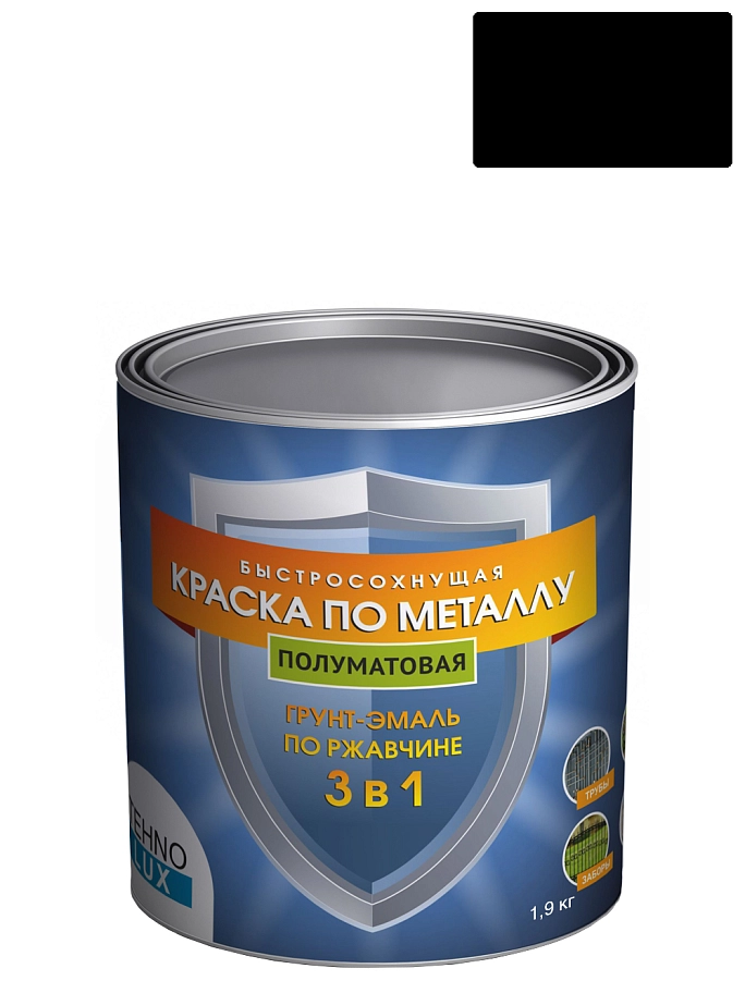 Грунт-эмаль 3 в 1 Технолюкс полуматовая черная RAL 9005 1,9 кг