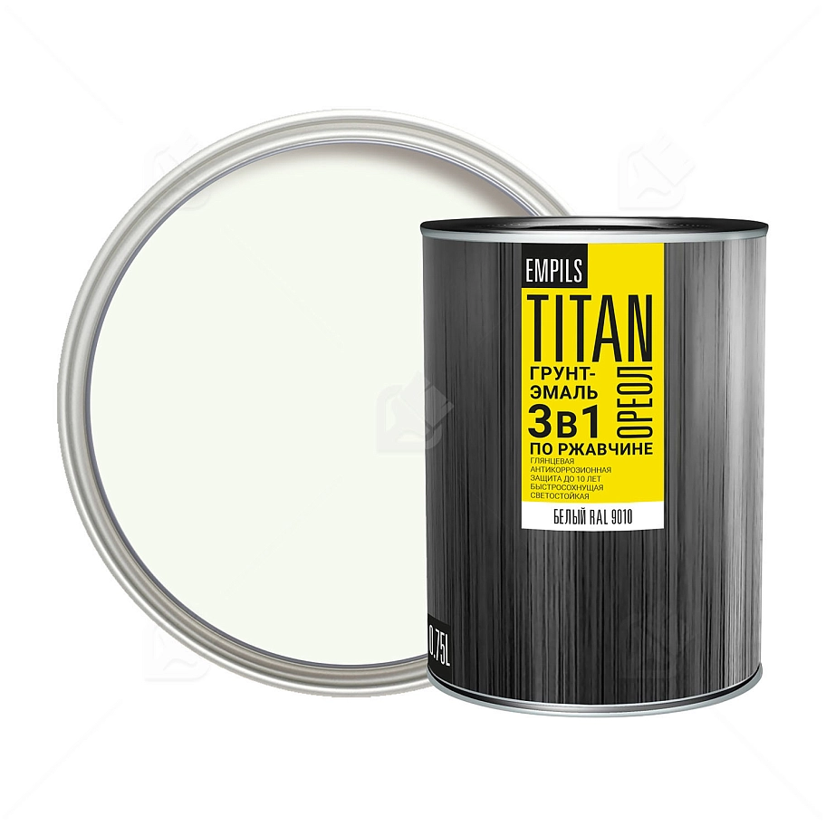 Грунт-эмаль для металлических поверхностей 3 в 1 Ореол Титан гладкая белый RAL 9010 0,75 л