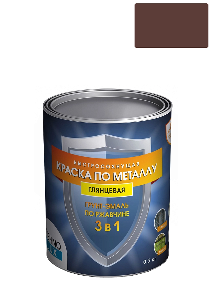 Грунт-эмаль 3 в 1 Технолюкс гладкая коричневая RAL 8017 0,9 кг