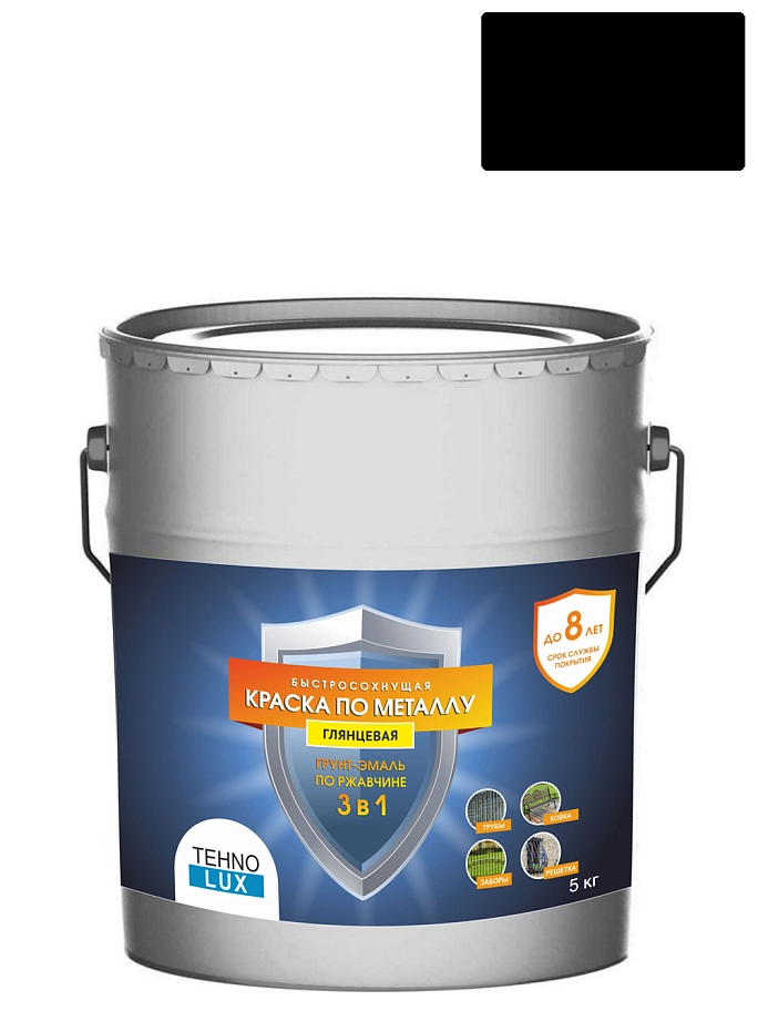Грунт-эмаль 3 в 1 Технолюкс гладкая черная RAL 9005 5 кг