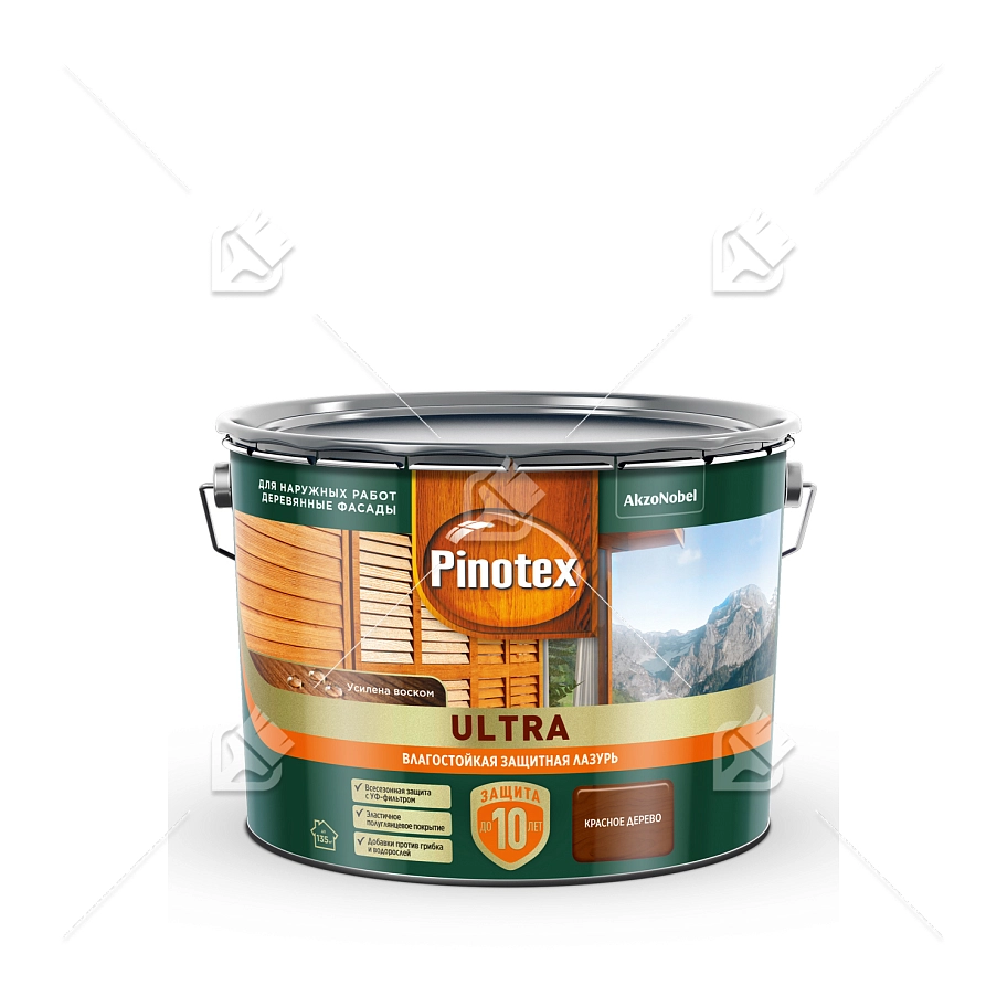 Пропитка декоративная для защиты древесины Pinotex Ultra AWB полуглянцевая красное дерево 9 л