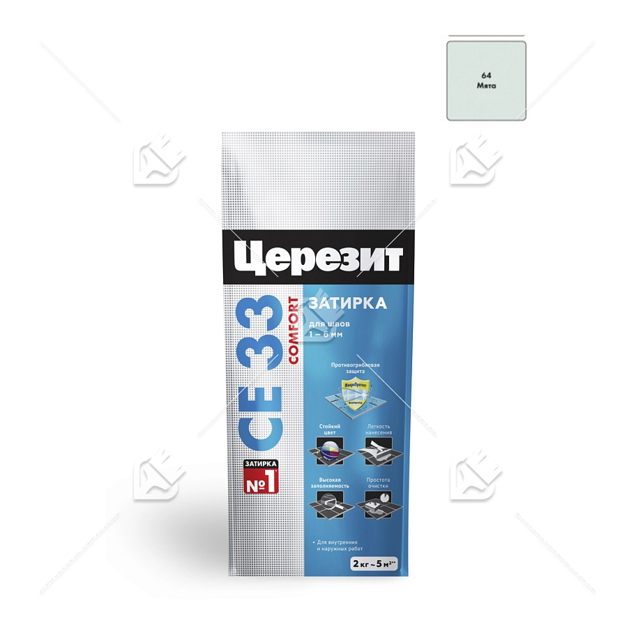 ЦерезитЗатирка д/узких швов 1-6мм (мята 64), 2кг СЕ 33 Comfort фольга