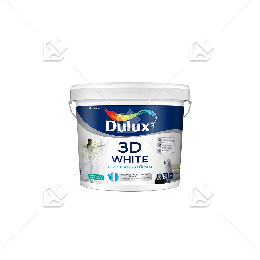 Краска для стен и потолков водно-дисперсионная Dulux 3D White матовая база BW 5 л.