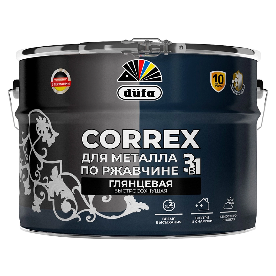 Грунт-эмаль по ржавчине гладкая Dufa Correx RAL-3005 винно-красный 10л