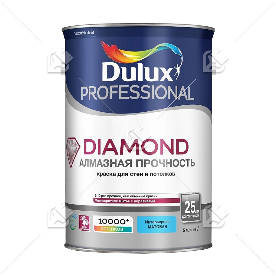 Краска для стен и потолков водно-дисперсионная Dulux Diamond Matt матовая база BW 5л / 4,5л