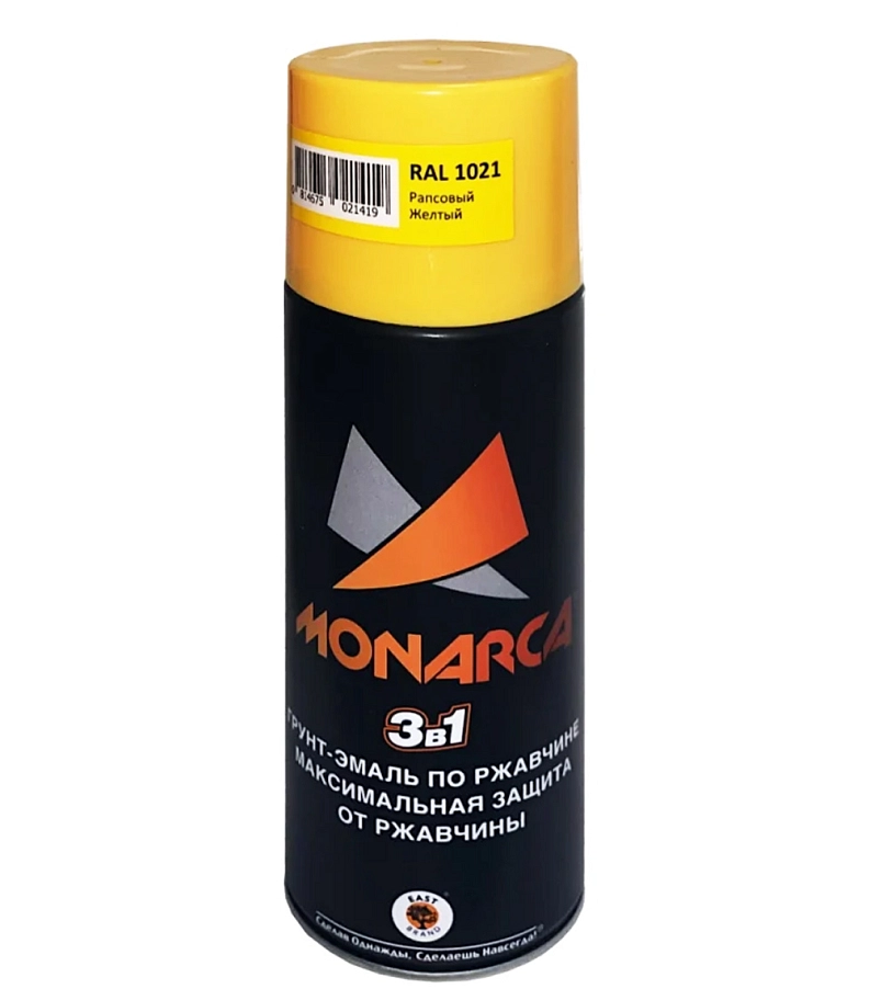 Грунт-эмаль по ржавчине аэрозольный акриловый Eastbrand Monarca RAL1021 рапсовый желтый 520 мл.
