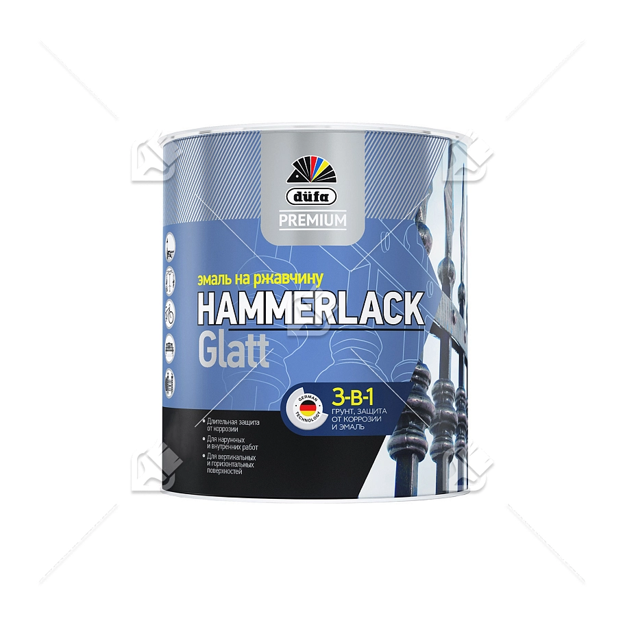 Эмаль на ржавчину Dufa Premium Hammerlack 3-в-1 гладкая RAL 6005 зеленая 2,5 л.