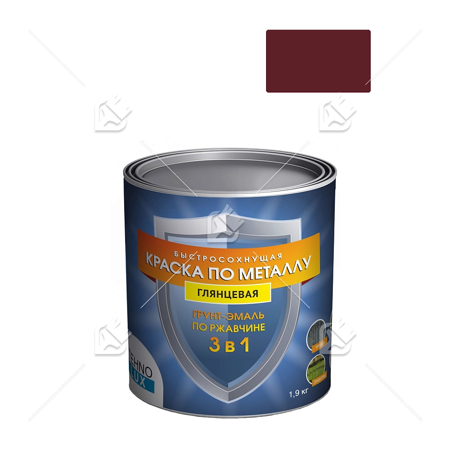 Грунт-эмаль 3 в 1 Технолюкс гладкая вишнево-красная RAL 3005 1,9 кг