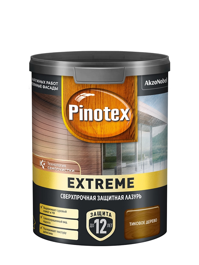 Пропитка декоративная для защиты древесины Pinotex Extreme тик полуматовая 0,9 л