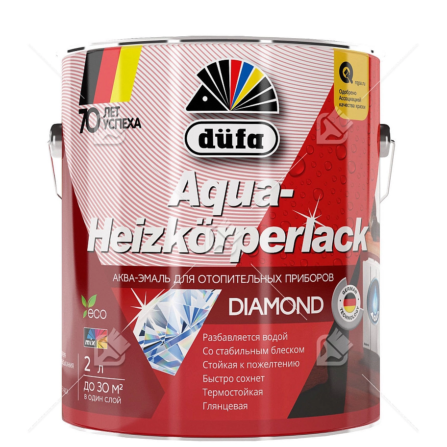 Эмаль для радиаторов водоразбавляемая Dufa Aqua-Heizkorperlack глянцевая белая 2 л