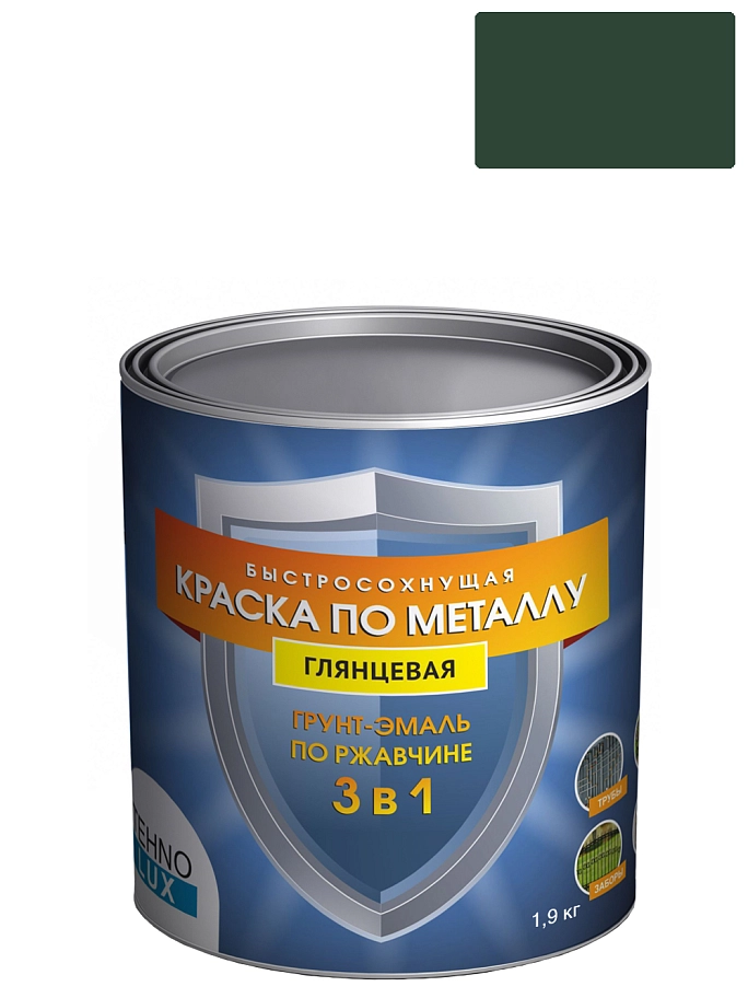 Грунт-эмаль 3 в 1 Технолюкс гладкая зеленая RAL 6005 1,9 кг