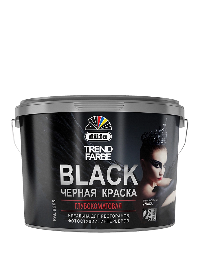 Краска для стен и потолков водно-дисперсионная Dufa Trend Farbe Black глубокоматовая черная 5 л