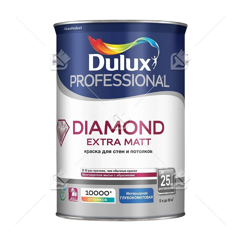 Краска для стен и потолков водно-дисперсионная Dulux Diamond Extra Matt глубокоматовая база BW 5л / 4,5л